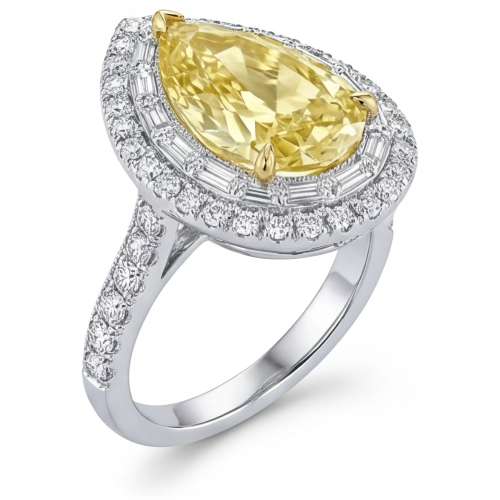 Tropfen-Schliff Gelber Kanarienvogel-Diamant Ring in 14 Karat Zweifarbig Gold – Profilansicht