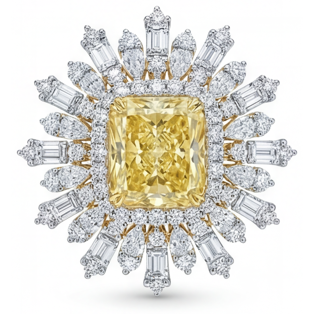 Gelber Kanarienvogel-Diamant Halo-Ring 4-Karat 14 Karat Zweifarbig Gold – Hauptansicht