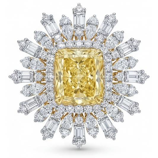 Gelber Kanarienvogel-Diamant Halo-Ring 4-Karat 14 Karat Zweifarbig Gold – Hauptansicht