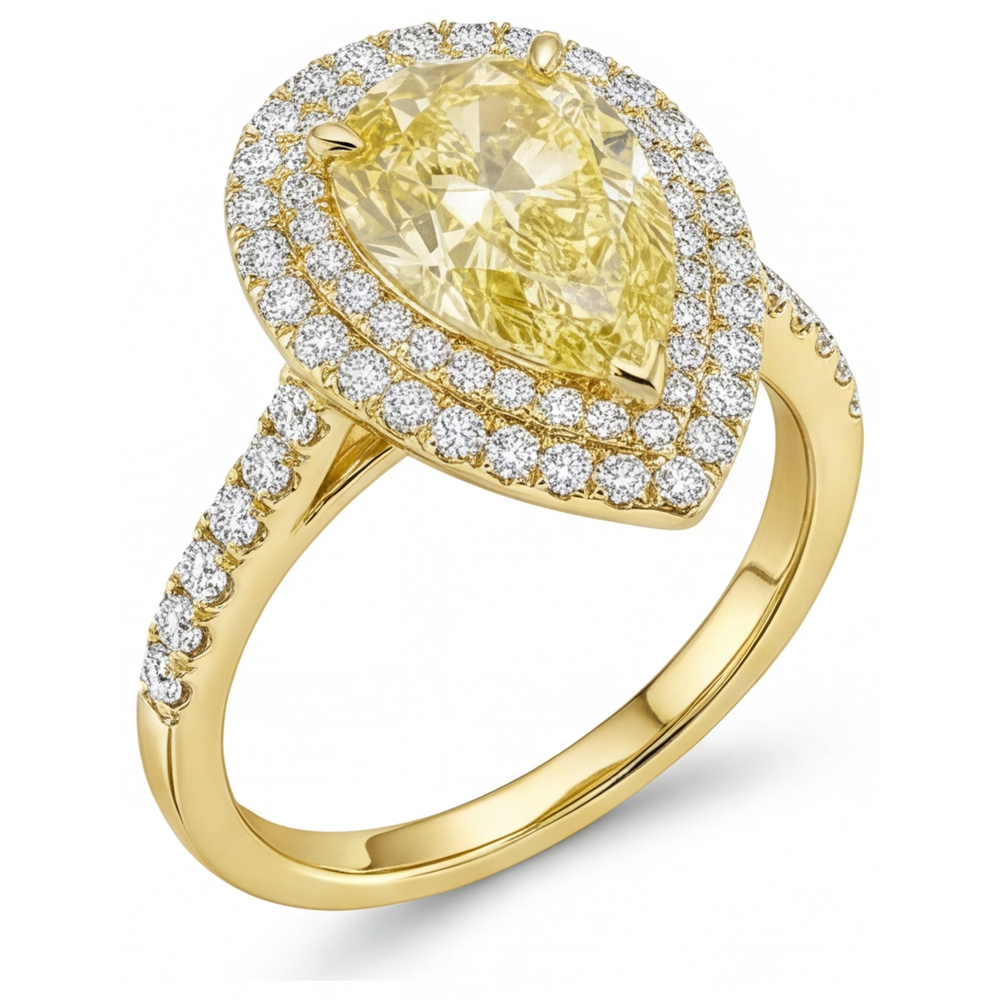 Gelber Kanarienvogel-Diamant Halo-Verlobungsring 2,50-Karat 14K Gelbgold – Seitenansicht