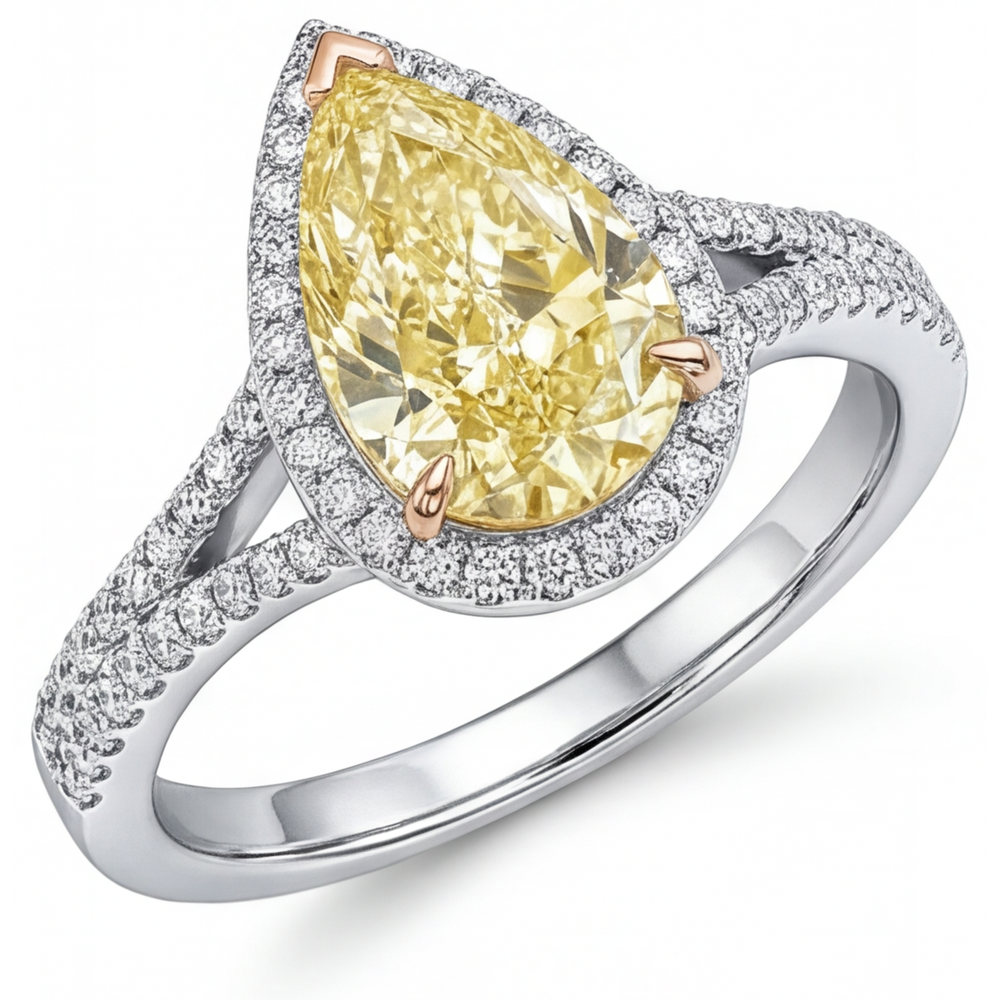 Halo-Verlobungsring Zweifarbiges 14K Gold mit Gelber Kanarienvogel-Diamant – Hauptansicht
