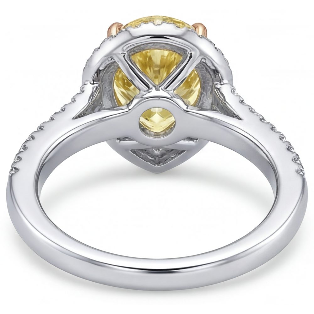 Halo-Verlobungsring Zweifarbiges 14K Gold mit Gelber Kanarienvogel-Diamant – Draufsicht