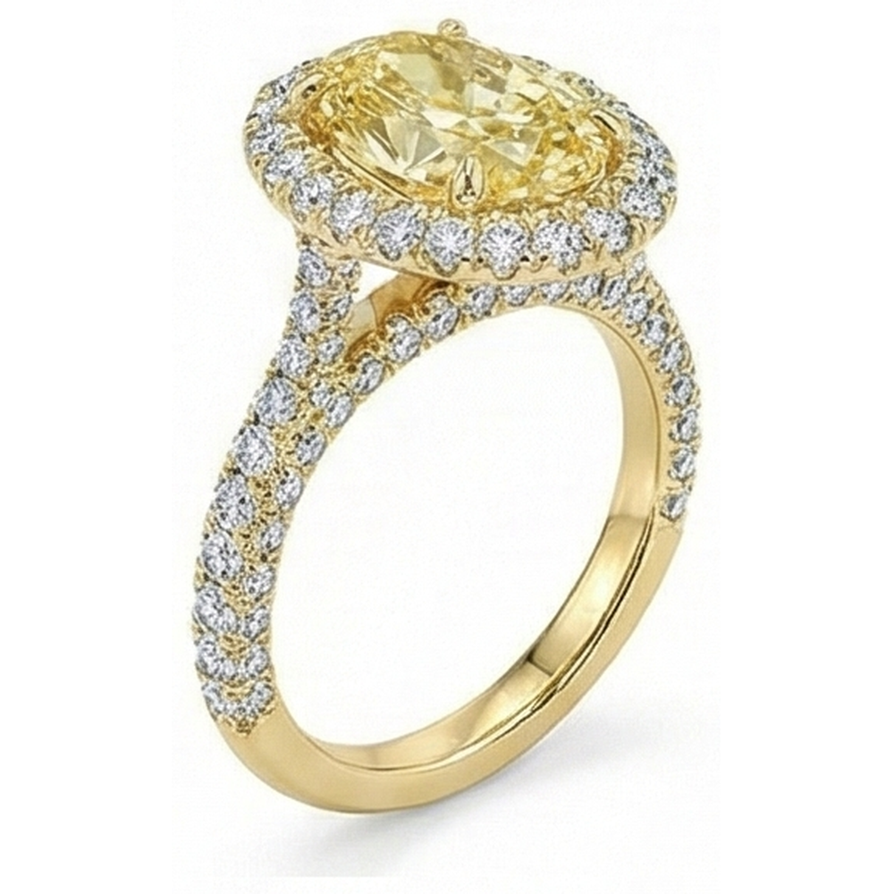 Authentischer Gelber Kanarienvogel-Diamant Ring – Frontansicht