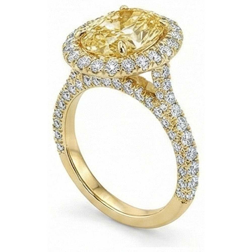 Authentischer Gelber Kanarienvogel-Diamant Ring – Schrägansicht