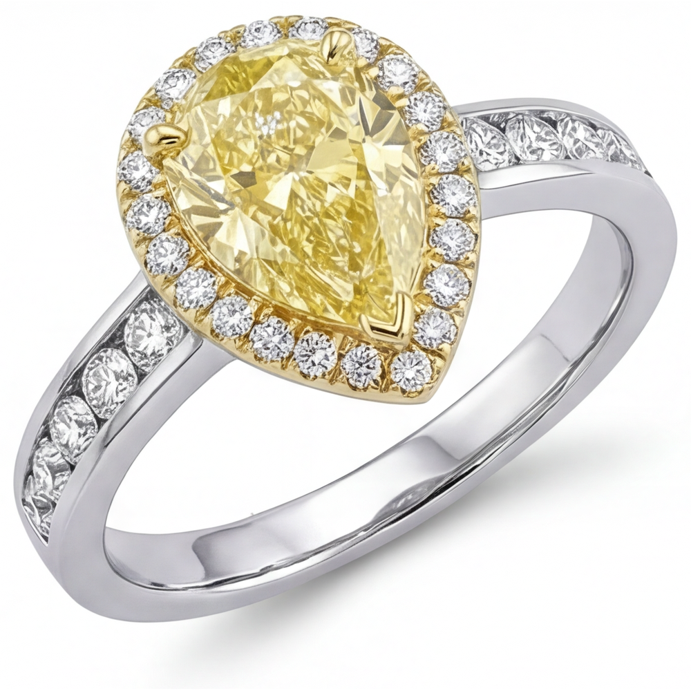 Schmuck-Ring Bicolor 14K Gold mit Gelber Kanarienvogel-Diamant – Seitenansicht
