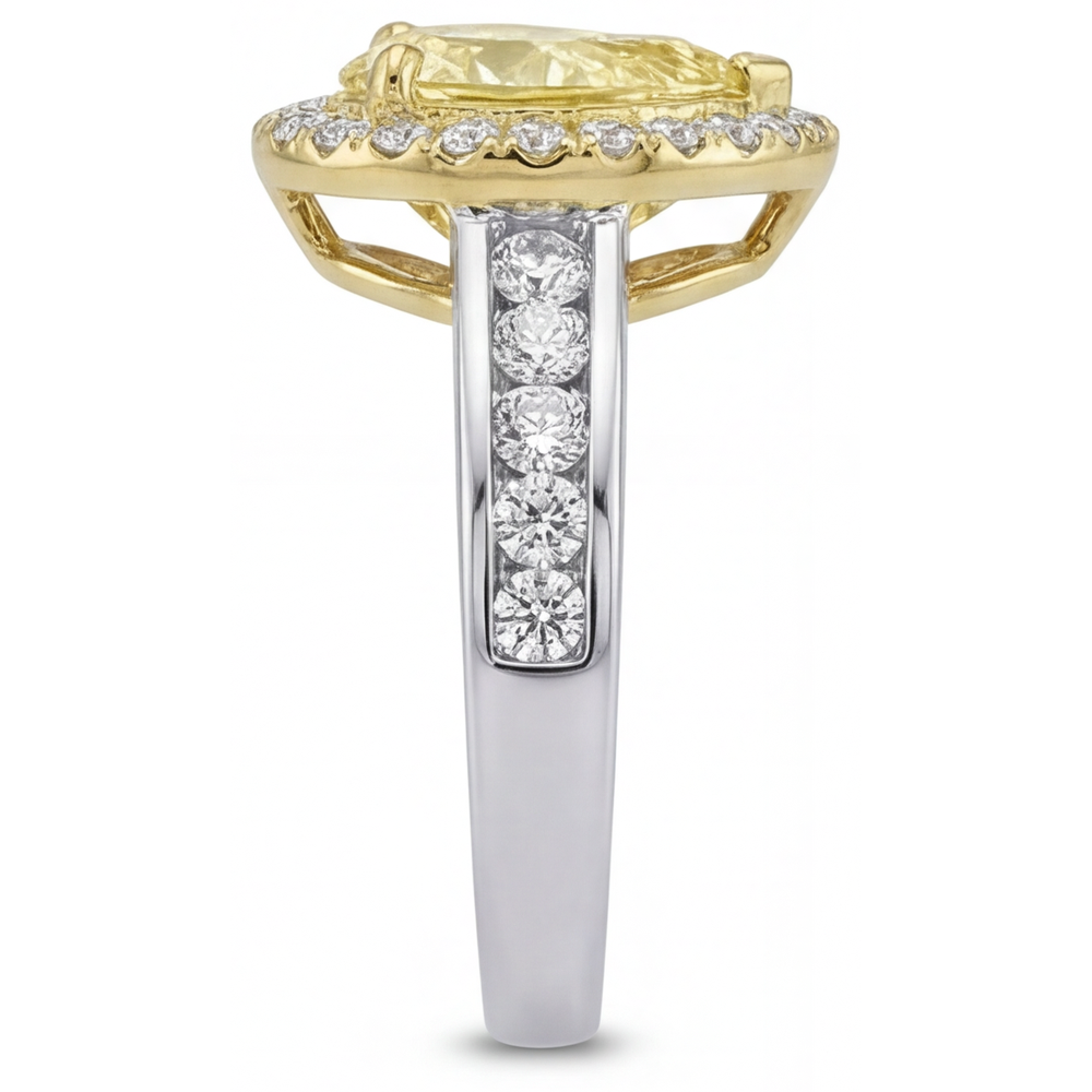 Birnen-Schliff Gelber Kanarienvogel-Diamant Ring in Bicolor 14K Gold – Draufsicht