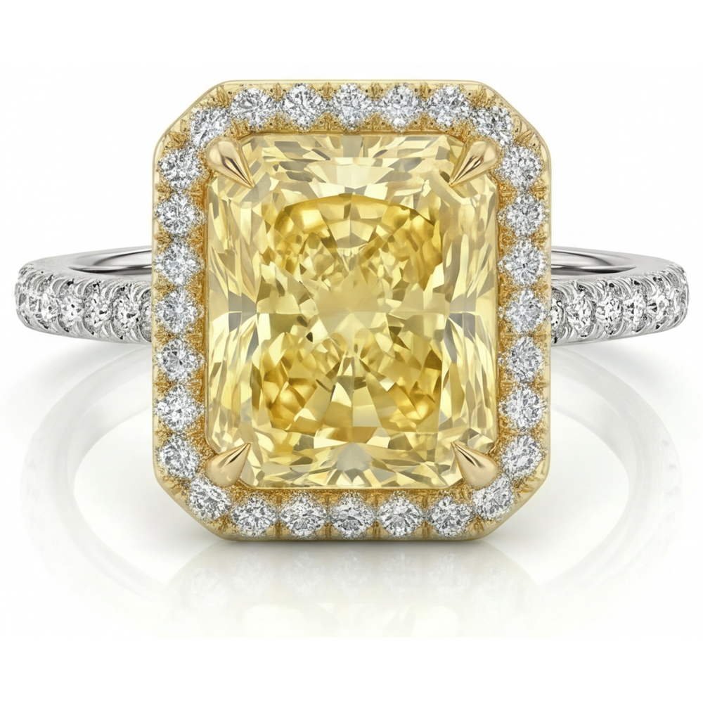 Radiant Gelber Kanarienvogel-Diamant Ring in 14 Karat Zweifarbig Gold – Hauptansicht