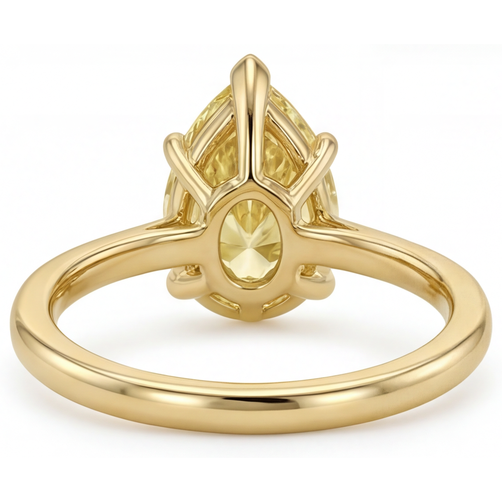 Birnen-Schliff Gelber Kanarienvogel-Diamant Ring in 14K Gelbgold – Rückansicht
