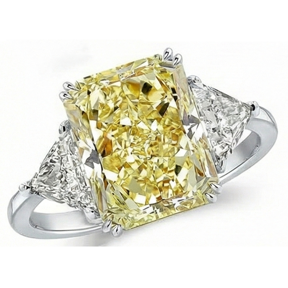 Echter Gelber Kanarienvogel-Diamant Trilogie-Ring 4 Karat 14 Karat Weißgold – Seitenansicht