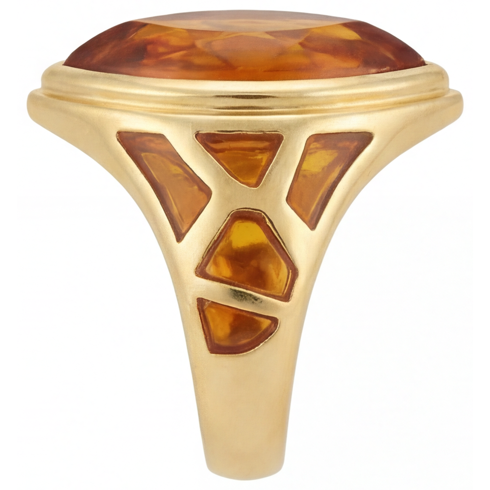 Goldener Citrin Marquise-Schliff Edelstein-Ring in 14K Gelbgold – Schrägansicht