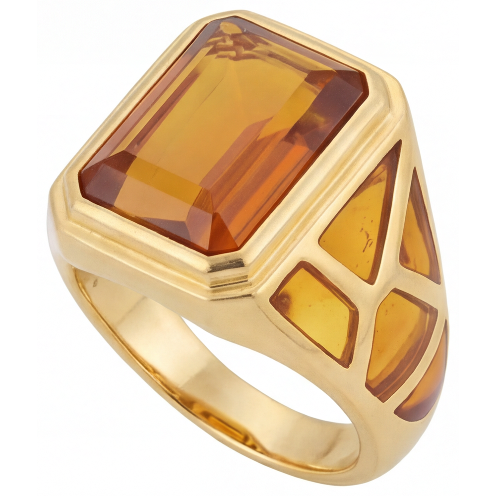 Authentischer Goldener Citrin Schmuckstein-Ring 11 Karat 14K Gelbgold – Seitenansicht
