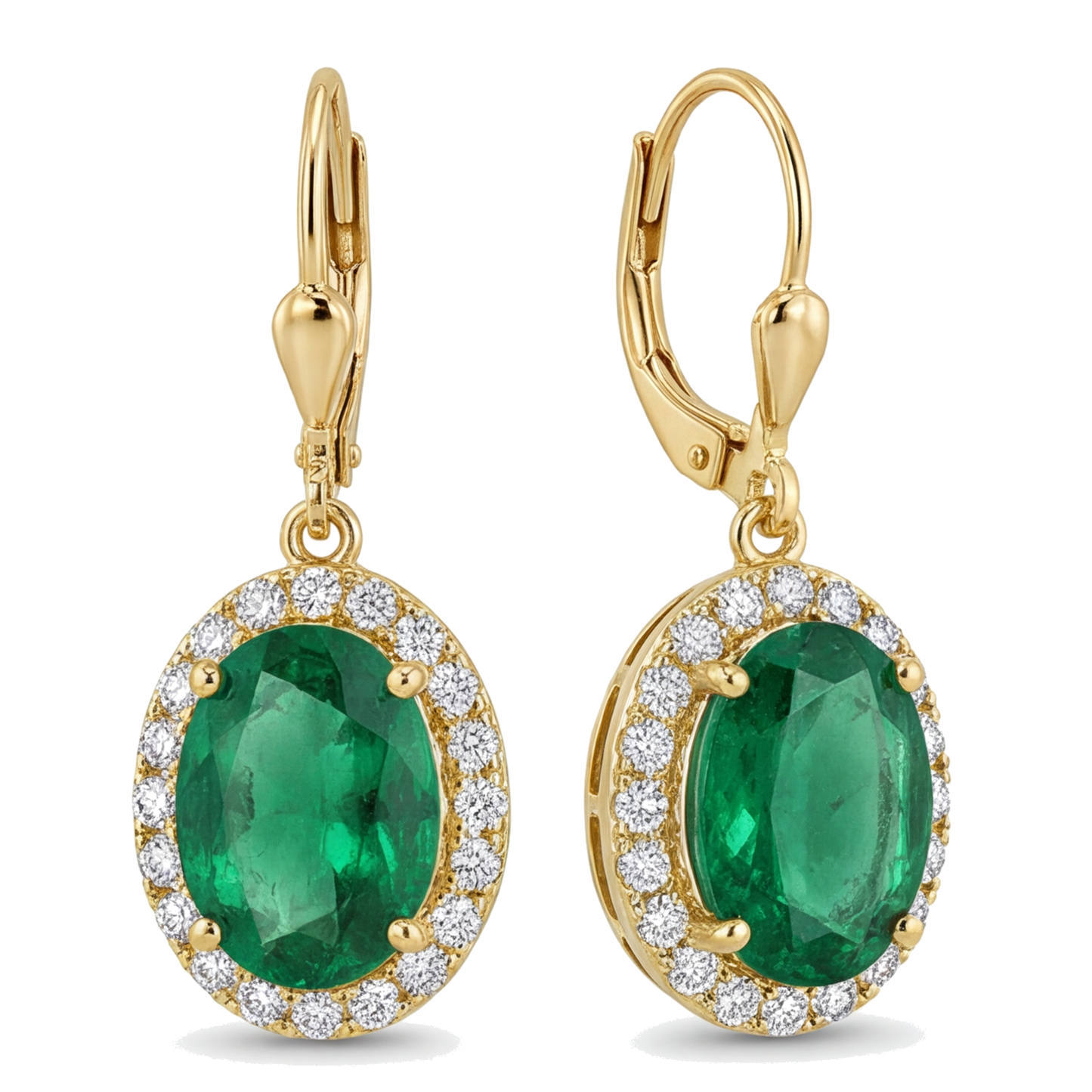 Grüne Smaragd-Ohrringe 4,5 Karat im Labor gezüchtet Oval Halo Brisur 14 Karat Gelbgold