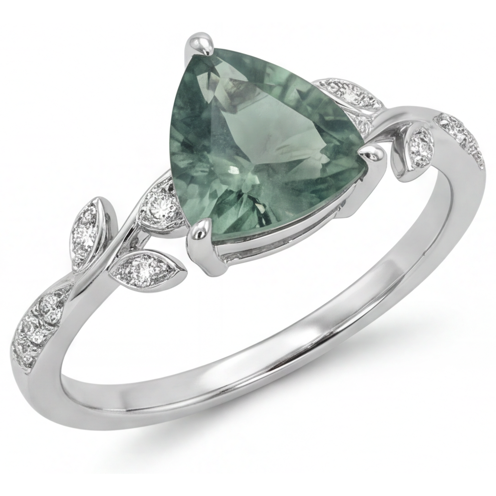 Trilliant Green Prasiolite Ring in 14 Karat Weißgold – Hauptansicht