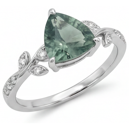 Trilliant Green Prasiolite Ring in 14 Karat Weißgold – Hauptansicht