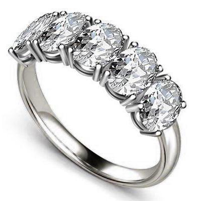 3.75 Ct Ovaler Schnitt Echt Diamant 5 Stone Halbe Ewigkeit Band Goldschmuck