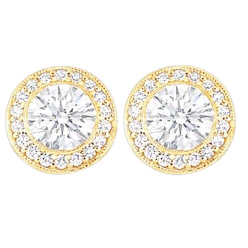 3 Ct. Runder Echt Diamant Halo Ohrstecker Gold Gelb Neu