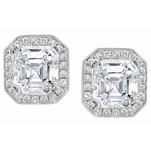 4 Karat Asscher Und Runder Halo Echt Diamant Ohrstecker Weißgold 14K