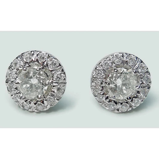 Halo Echte Diamant-Ohrstecker im Rundschliff 3.20 Ct. Schmuck Aus Weißgold