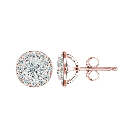 Halo Rose Gold 14K funkelnde 3.50 Karat Echt Diamanten Damen Ohrstecker