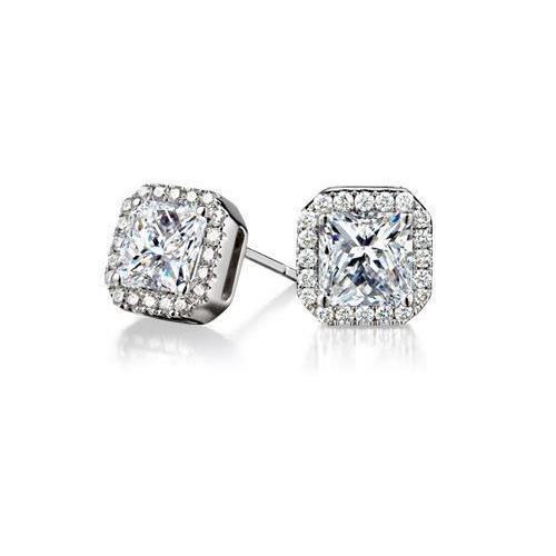 Prinzessin & Rundschnitt 2.9 Karat Natürliche Diamant Halo Lady Ohrstecker