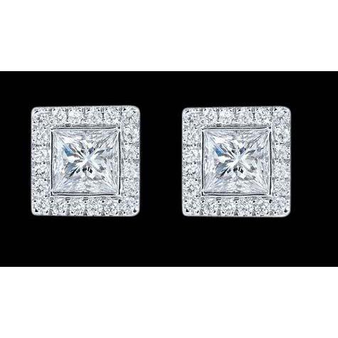 Riesige 8 Ct. Princess Center Natürliche Diamond Stud Halo-Ohrring-Paar