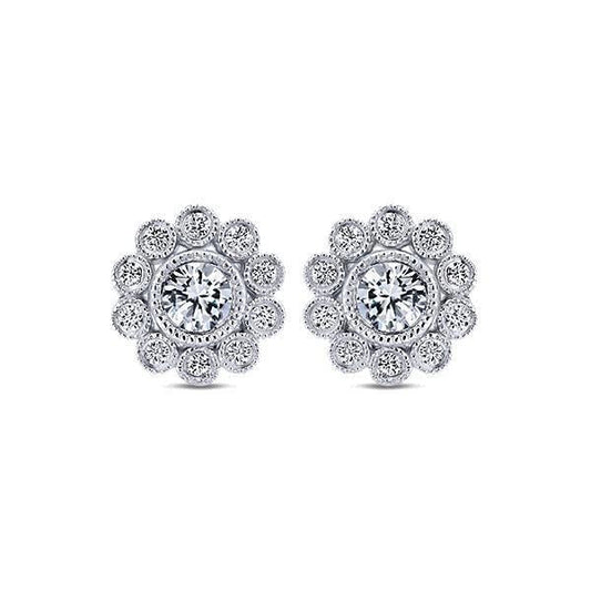 Runde Form Halo Echt Diamant Damen Ohrstecker 3 Karat Weißgold 14K