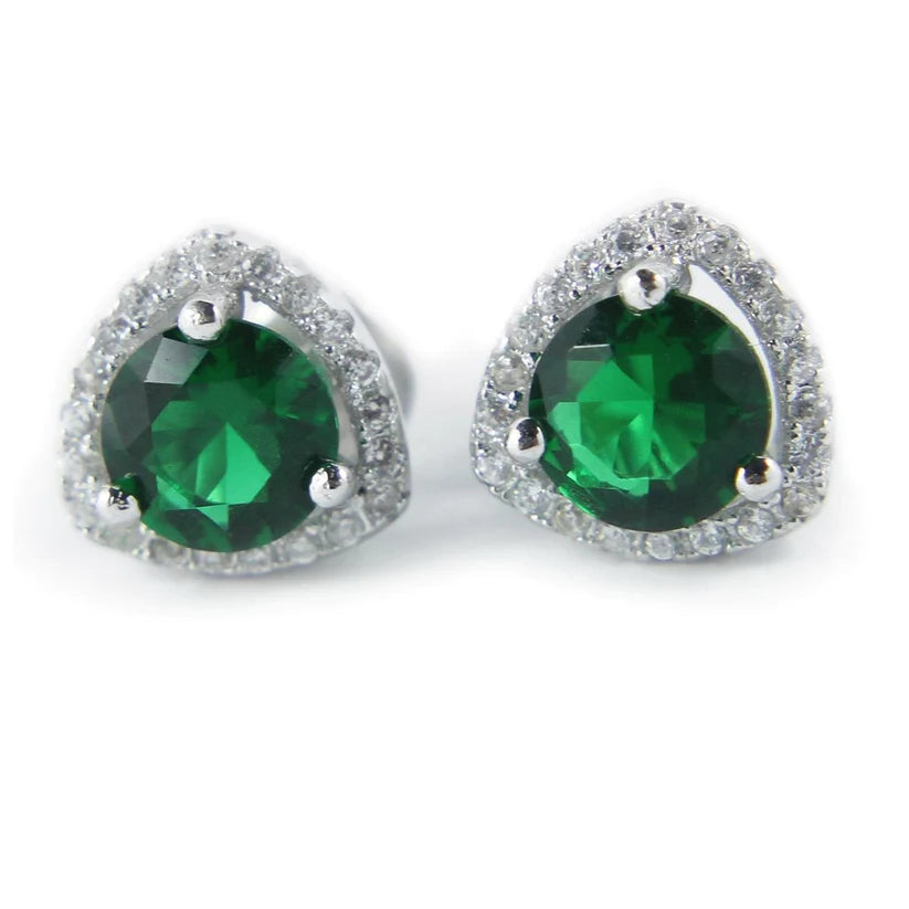 Trillion Shape Stud Halo Ohrringe 7 Karat Grön Smaragd mit Diamanten