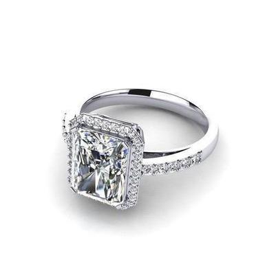 3.50 ct Großer Smaragd und Echte Diamanten im Rundschliff Verlobungsring Weißgold