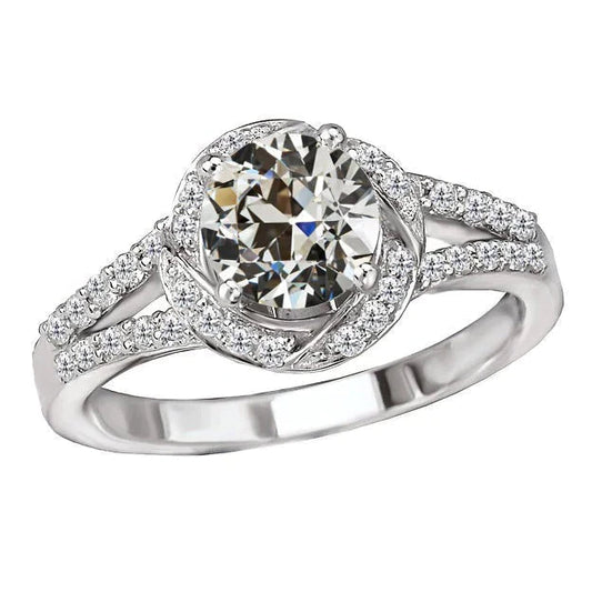 4.50 Karat Halo-Ehering Mit Rundem Echte Diamant im Altschliff, Gespaltener Schaft