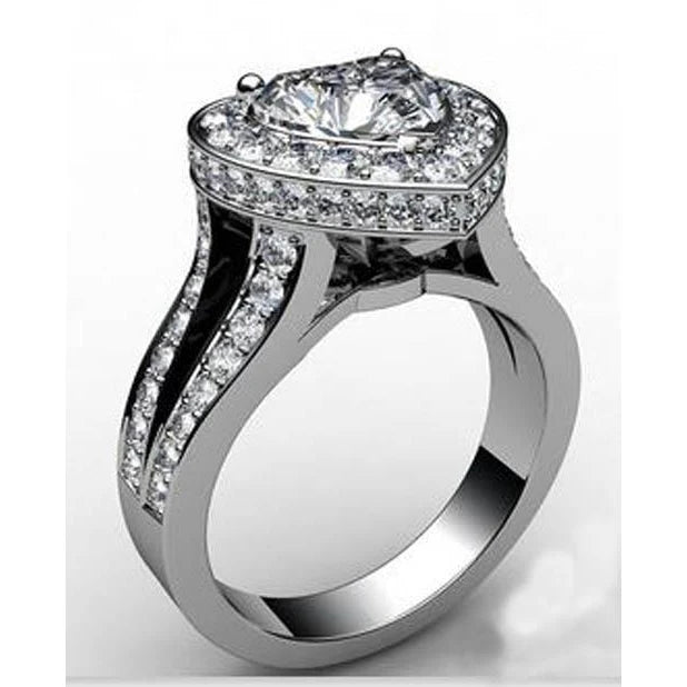 6,50 Ct Herz Und Runder Natürliche Diamant Halo Hochzeitsring Mit Geteiltem Weißgold
