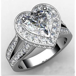 6,50 Ct Herz Und Runder Natürliche Diamant Halo Hochzeitsring Mit Geteiltem Schaft Weißgold