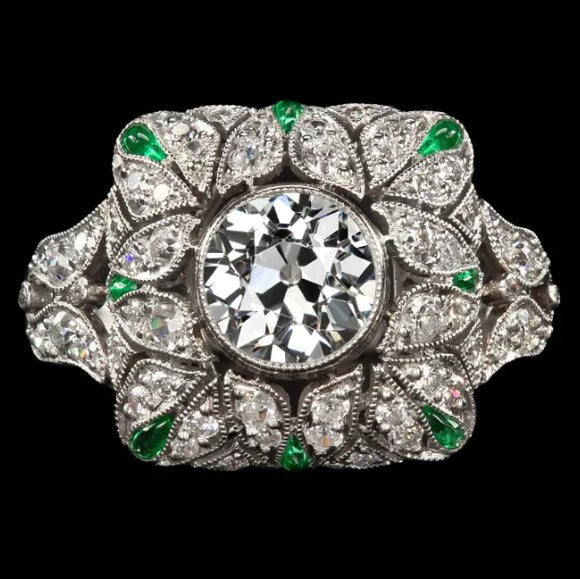 Art-Deco-Schmuck New Old Cut Diamond Ring Smaragd Antik-Stil