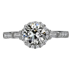 Baguette & Round Natürliche Diamond Halo Ring im Altschliff Gold 4 Karat Schmuck