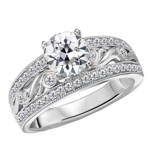 Damenring Im Antiken Stil, Rund, Echt Diamant Im Alten Minenschliff, Gold, 4.50 Karat