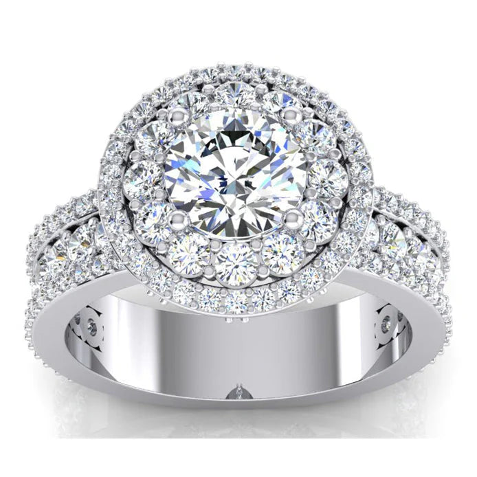 Doppelter Halo-Echte Diamant Ring 