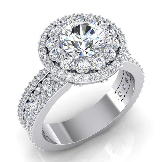 Doppelter Halo-Echte Diamant Ring 3 Karat