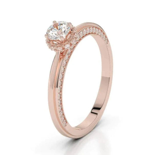 Echt Diamant versteckter Heiligenschein Verlobungsring New Rose Gold 14K