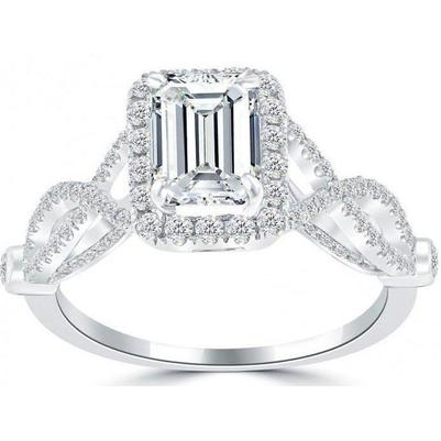 Echt WG 14K 3Kt. Smaragd & Runder Halo Ring Twisted Shank Damen Schmuck