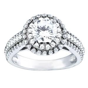 Echte Diamant-Halo-Ring im Vintage-Stil Mit Akzenten 1.19 Ct. Weißgold 14K