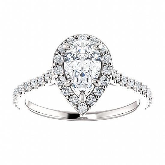 Halo Birne & Runden Echt Diamant Ring Solitaire Mit Akzenten 1.50 Ct.