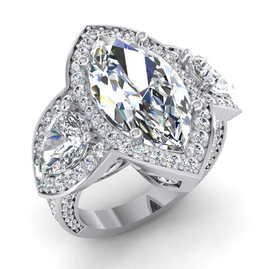 Halo Ring 3 Steinen Mit Birnen Und Marquise Natürliche Diamanten 7,45 Karat