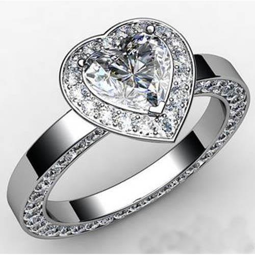 Herz Und Rundschliff Echte Diamant Hochzeit Halo Ring Weißgold 14K