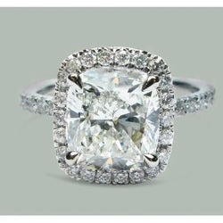 Kissen Eagle Claw Prongs Halo Runder Natürliche Diamantring 14 Karat Weißgold Neu