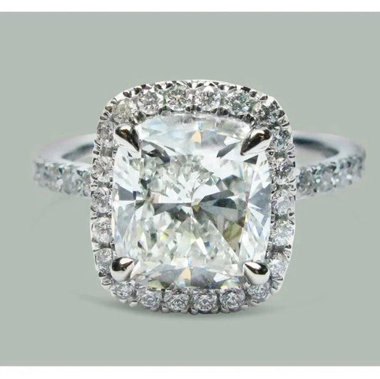 Kissen Eagle Claw Prongs Halo Runder Natürliche Diamantring 14 Karat Weißgold Neu