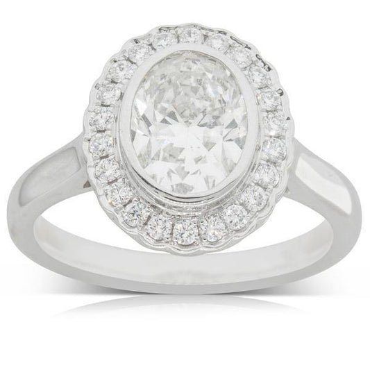 Ovaler Halo-Echte Diamant-Verlobungsring 2,90 Ct Lünette Weißgold