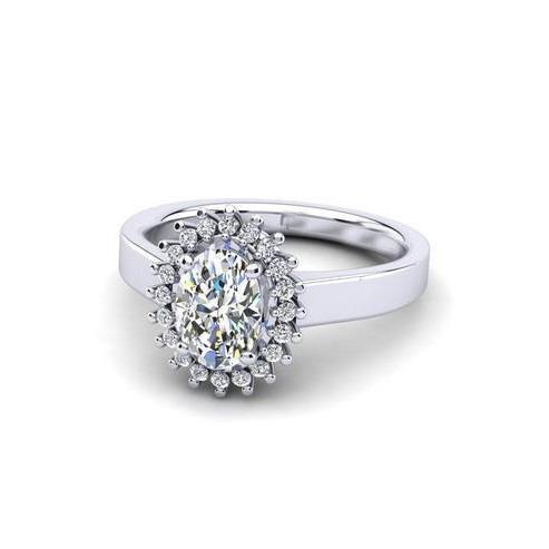 Ovaler & Runder Halo Natürliche Diamant Blumenstil Ring 2.10 Karat Weißgold 14K