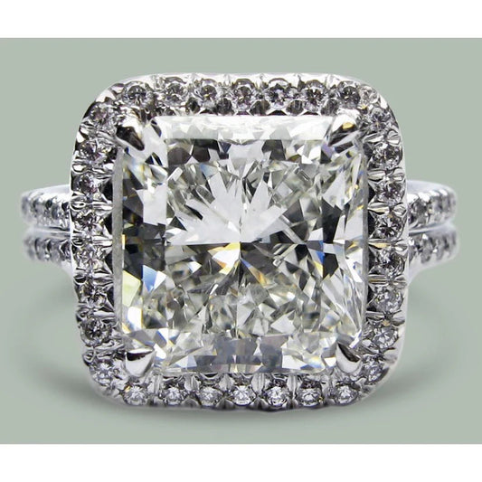 Radiant Natürliche Diamond Halo Ring 7,50 ct Double Shank White Gold 14K Schmuck