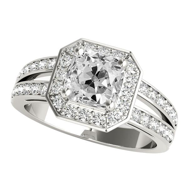 Rund & Kissen Altschliff Diamant Halo Ring Split Shank 5 Karat