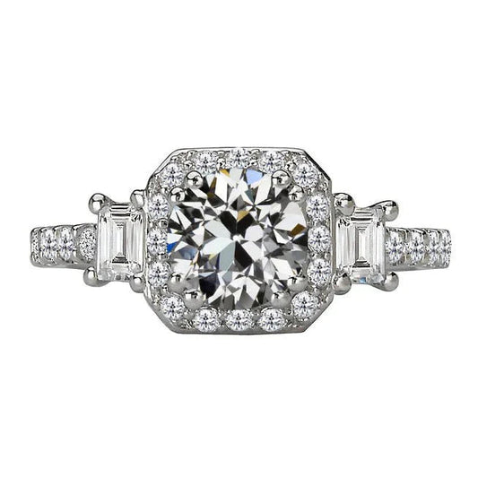 Smaragd & Rund Old Miner Natürliche Diamond Halo Ehering 6.50 Karat