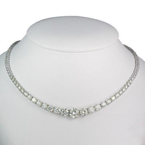 Halskette Mit Echte Diamanten im funkelnden Brillantschliff Aus 14.00 Ct Weißgold